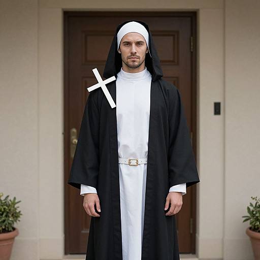 Man in Nun Costume by Doorway