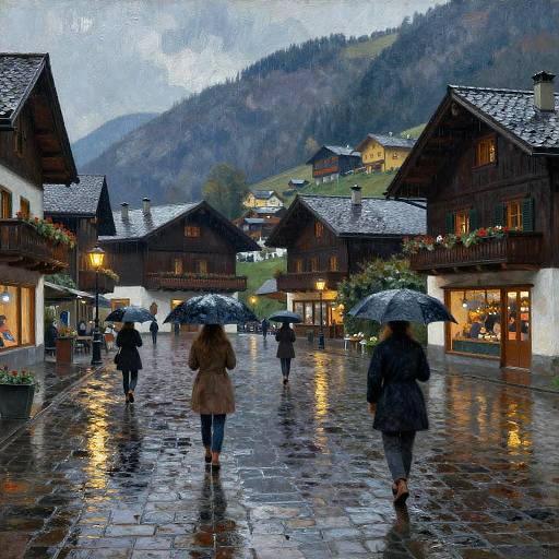 Rainy Evening in Swiss Alpine Village
