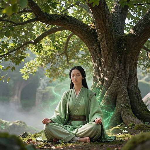Green Jedi Woman Meditating Naturally