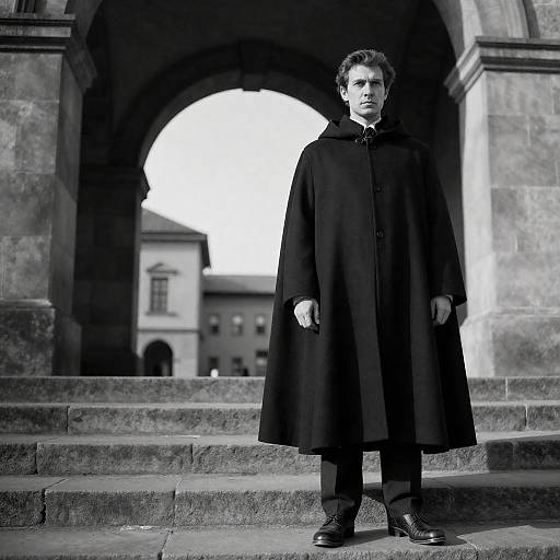 Dramatic Cloaked Man in Stone Setting