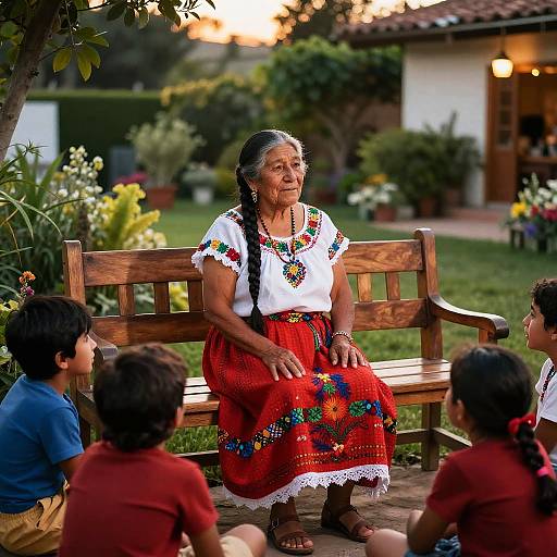 Old Latina Storyteller in Garden