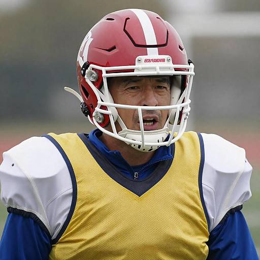 Middle-Aged Football Player Helmet Portrait