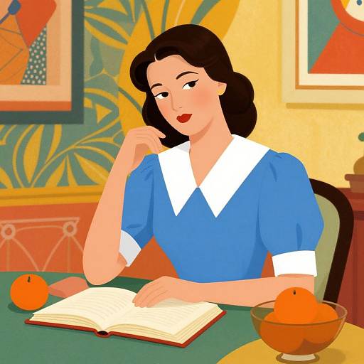 Vintage Woman Reading in Mid-Century Style