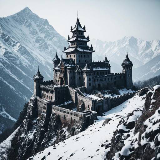 Abandoned Castle on Snowy Mountain Peak