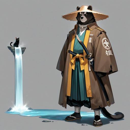 Samurai Bear by Waterfall in Kimono Samurai Bear by Waterfall in Kimono