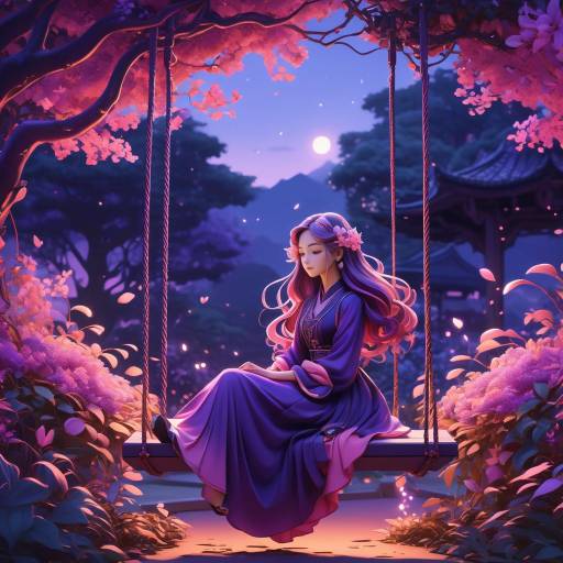 Serene Woman on Swing Under Cherry Blossoms