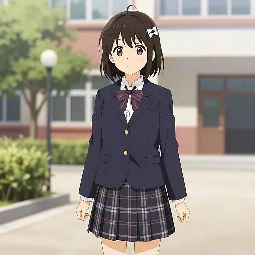 Anime Schoolgirl in Courtyard Scene