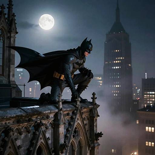 Batman Vigilant on Gothic Rooftop