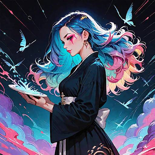 Ethereal Dreamscape: Robed Figure at Cross