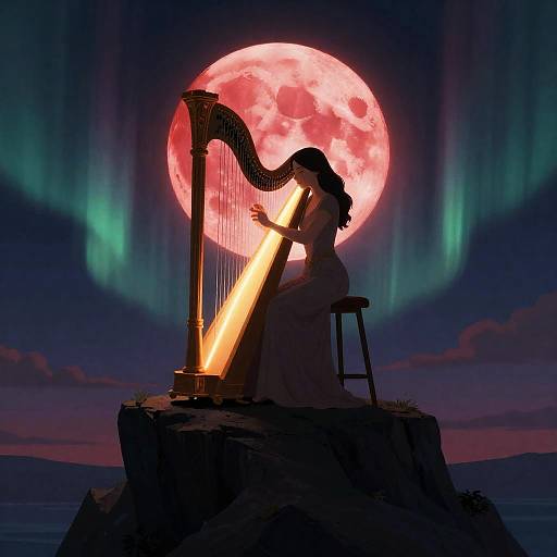 Celestial Bard Under Crimson Moon