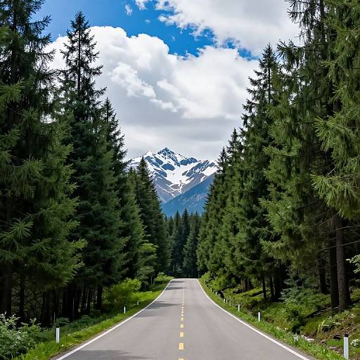 Winding Forest Road with Mountain View
