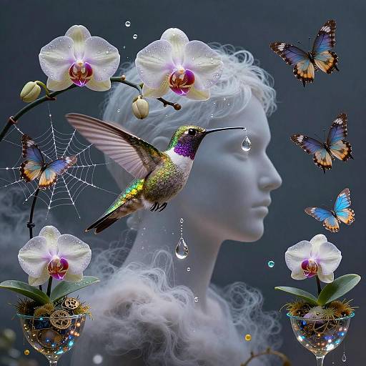 Double Exposure Hummingbird Dreamscape With Isles