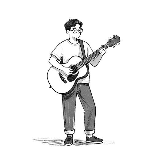 Monochrome Sketch of Guitarist Solo