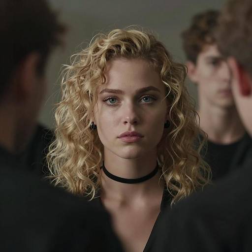 Serious Young Woman with Curly Blonde Hair