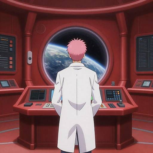 Anime Male Scientist in Space Control Room