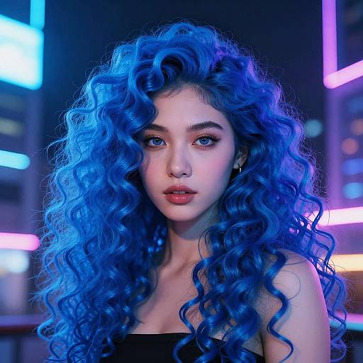 Vibrant Blue Curly Hair Portrait