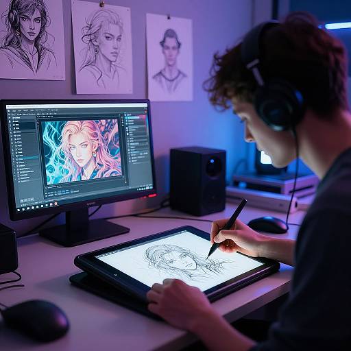 Cyberpunk Digital Artist's Creative Workspace