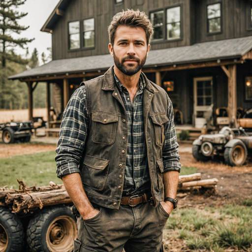 Rugged Man in Country Outfit Standing Outdoors