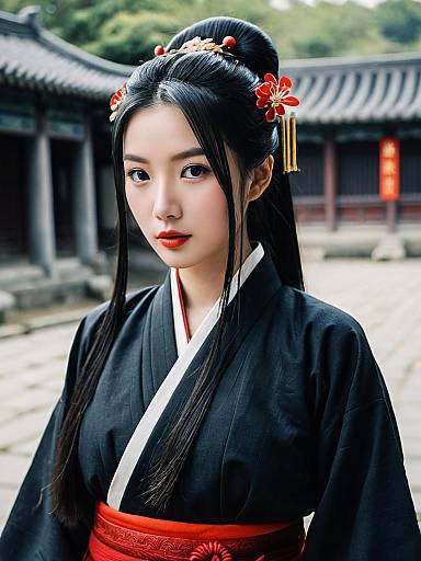 Woman in Traditional Hanfu with Hair Ornaments