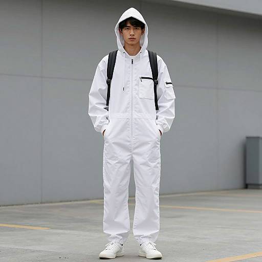Casual Male Model in White Jumpsuit