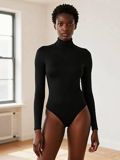 Confident Black Woman in Black Bodysuit