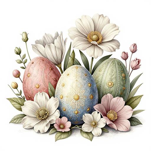 Decorative Easter Eggs with Flowers Illustration