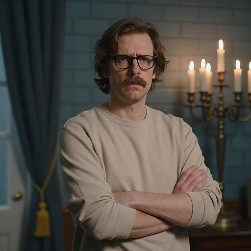 Concerned Man in Dimly Lit Room