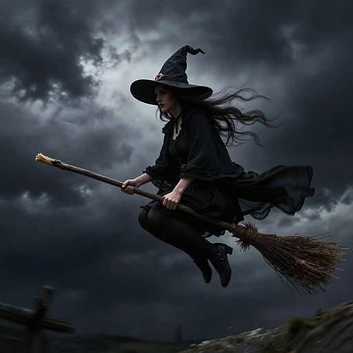 Dark Photorealistic Witch Flight