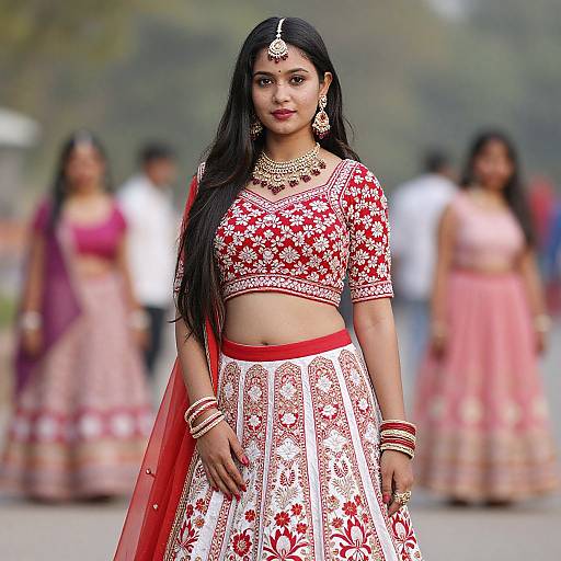 Red and White Lehenga Choli Portrait