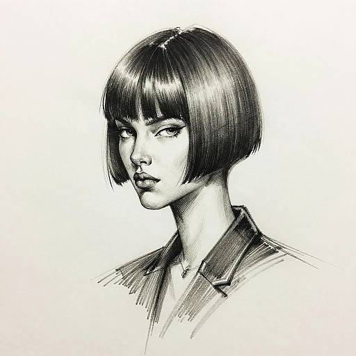 Elegant Fashion Model Bangs Sketch