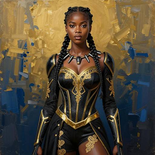 Elegant Woman in Black Panther-Inspired Costume