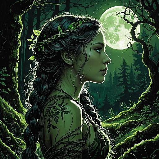 Forest Nymph in Moonlit Woodland
