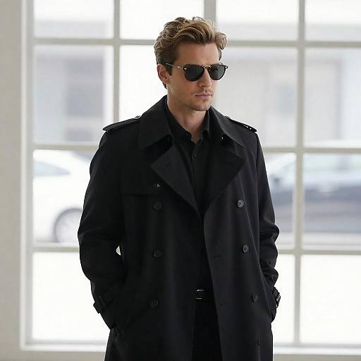 Cinematic Man in Black Trench Coat
