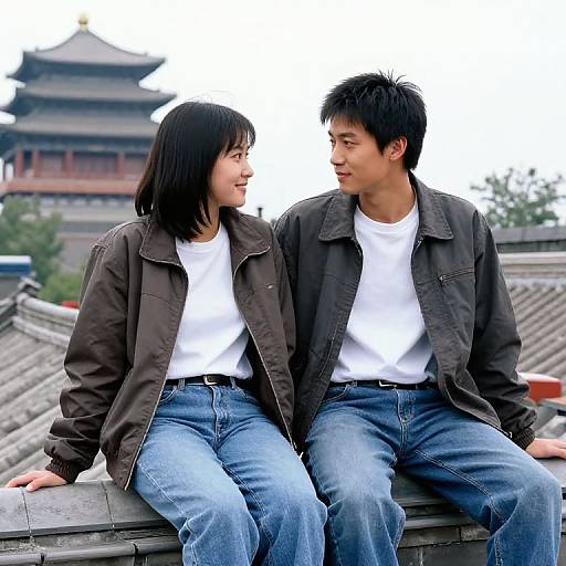 Young Chinese Lovers on Rooftop