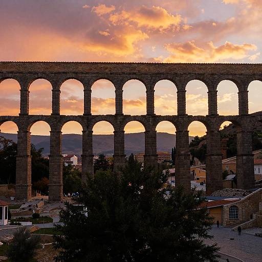 Ancient Stone Aqueduct Sunset