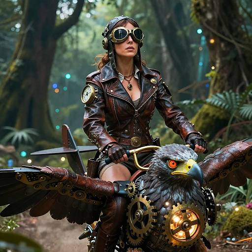 Steampunk Aviator on Mechanical Hawk
