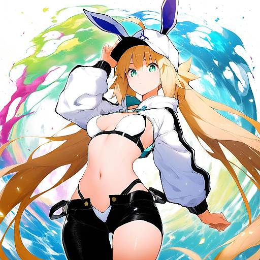 Illustration of Artoria caster (swimsuit) (fate), fate (series) in the style of Hokuto (scichil)