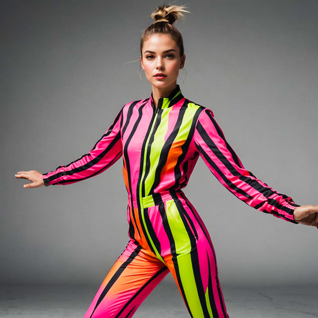 Energetic Dancer in Bold Neon Outfit