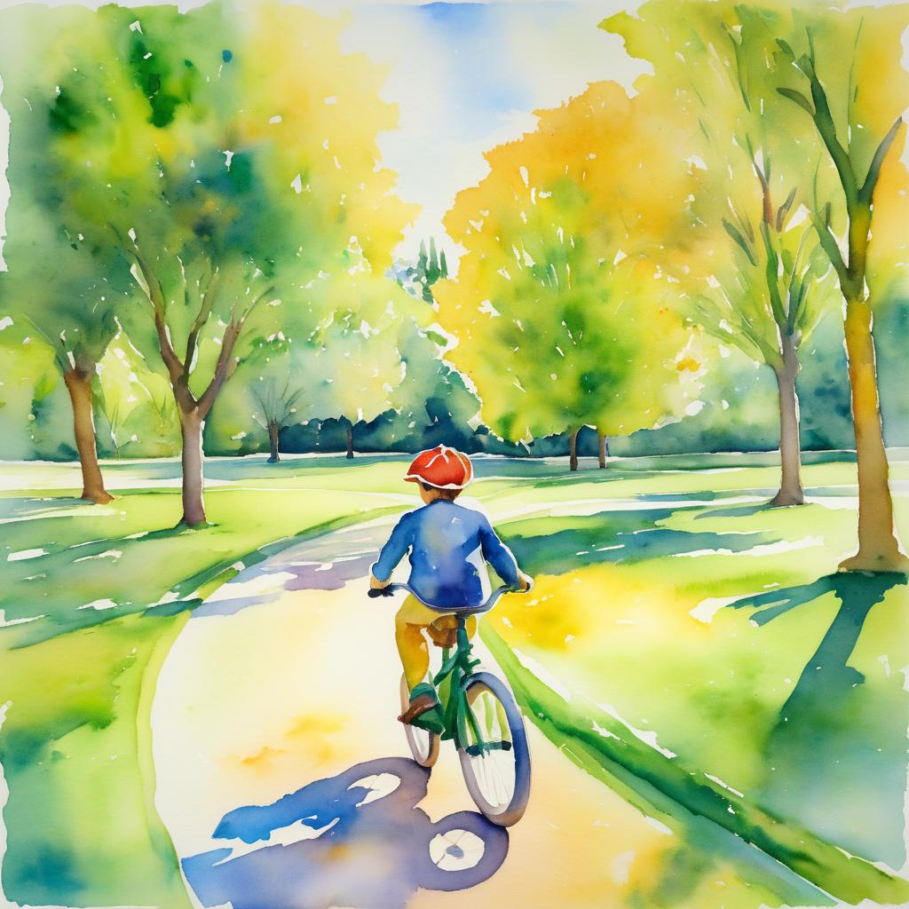 Whimsical Boy Biking in Vibrant Park