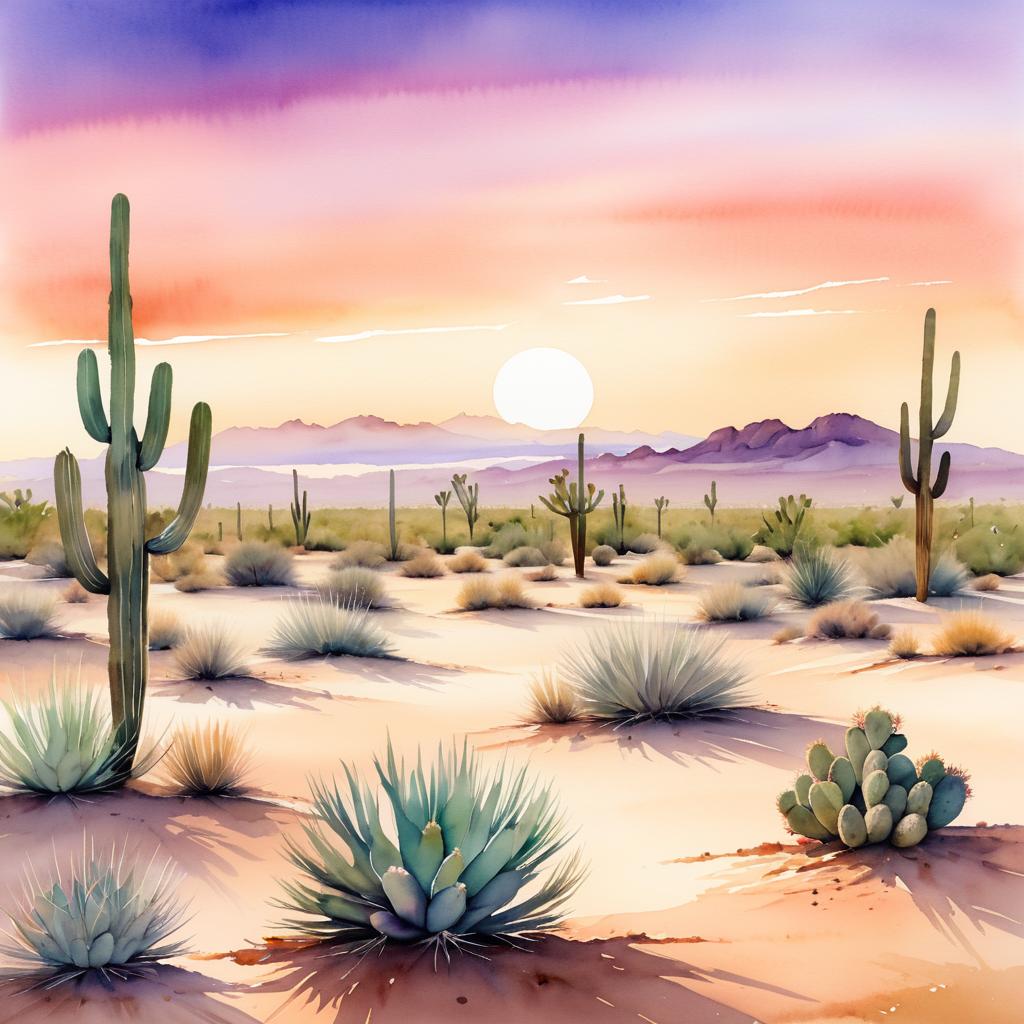 Tranquil Desert Landscape in Watercolor