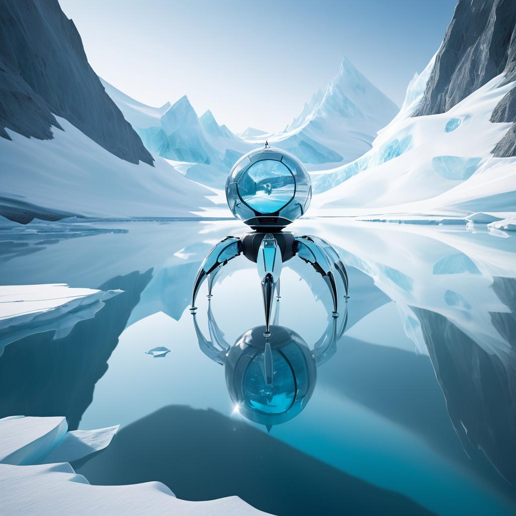 Cinematic Ice Robot in Glacial Landscape