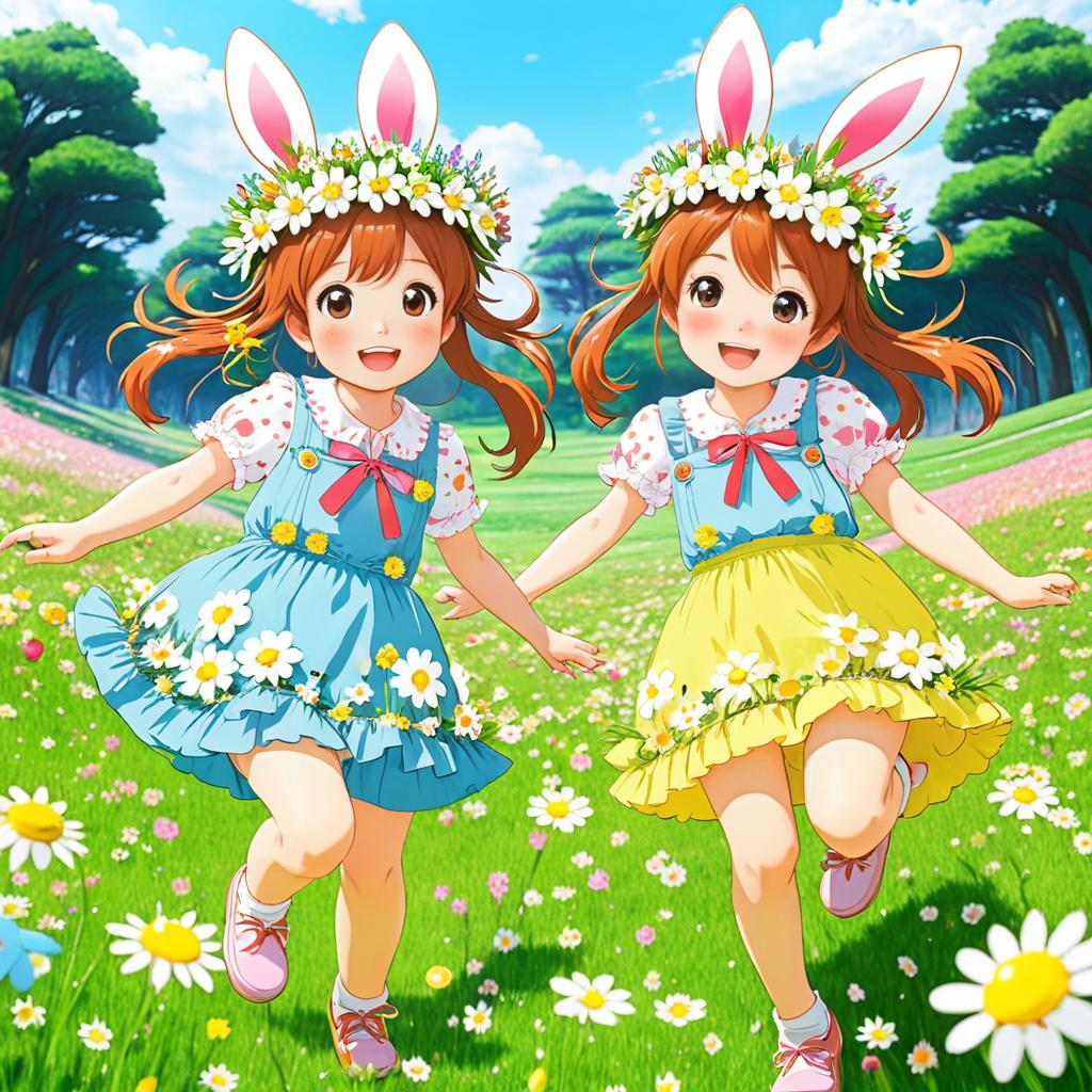 Playful Bunnies in a Floral Meadow