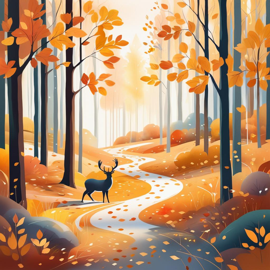 Serene Autumn Forest with Wildlife Illustration