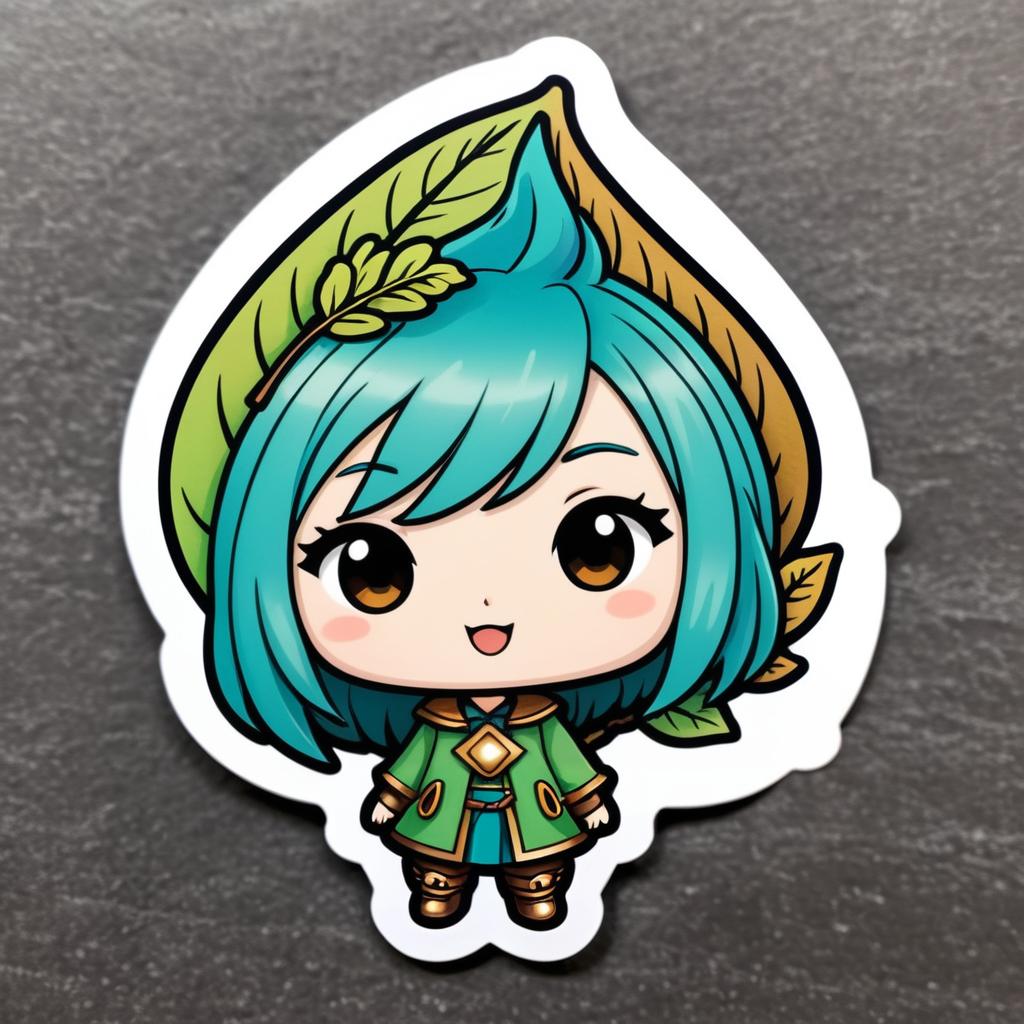 Kawaii Patina Leaf Cartoon Sticker Design