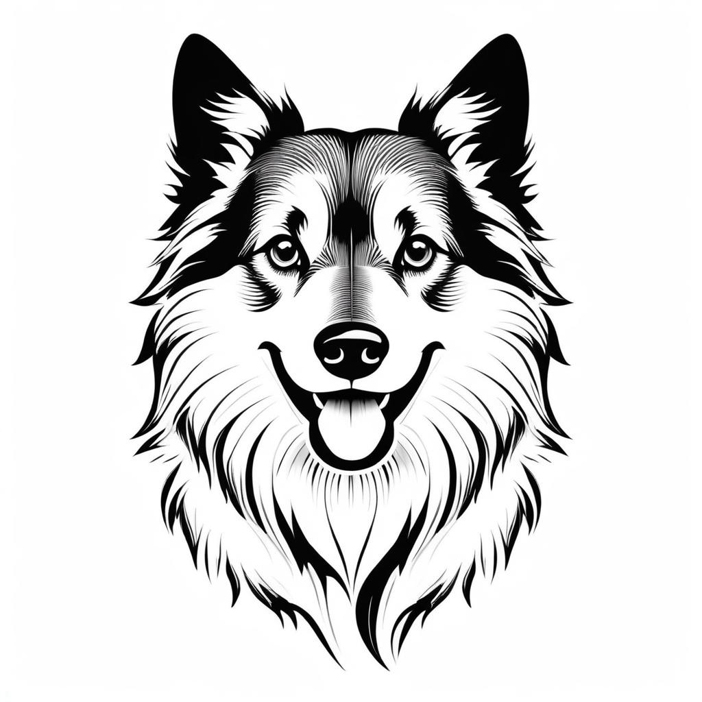 Anxious Dog in Black and White Line Art