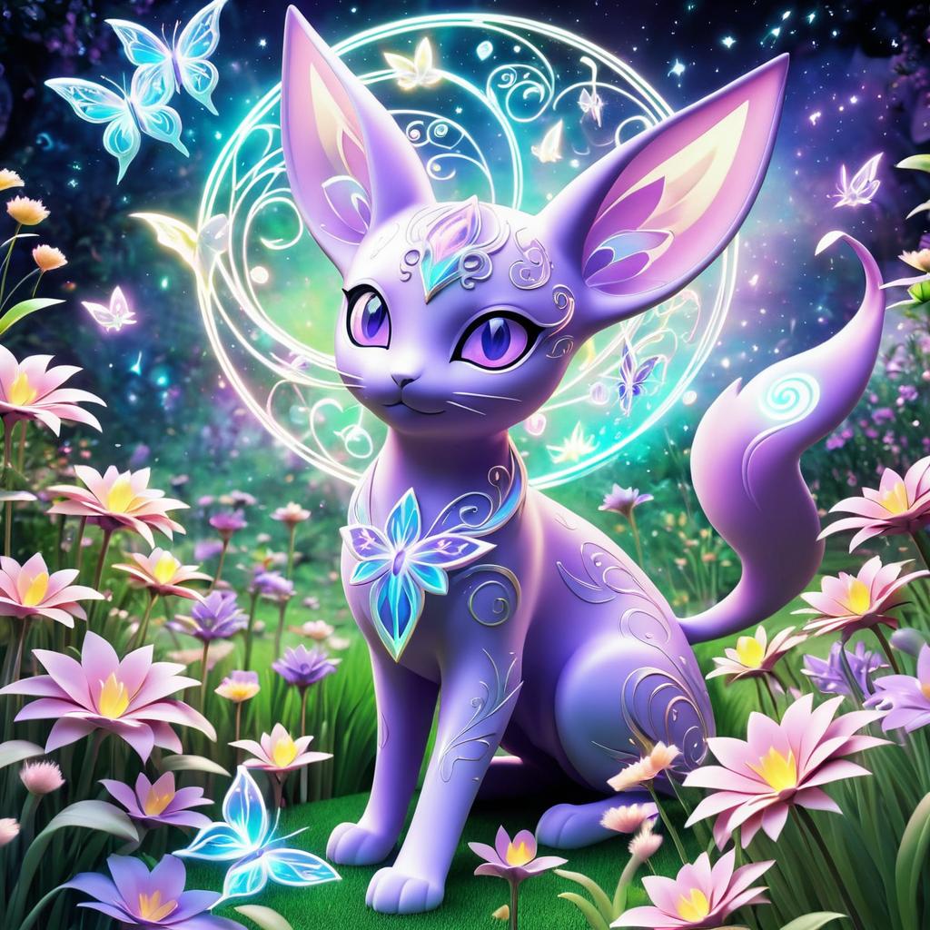 Espeon in a Flower-Filled Garden