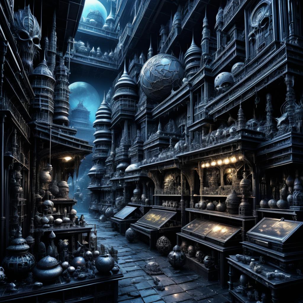 Surreal Bazaar of Giger-Inspired Wonders