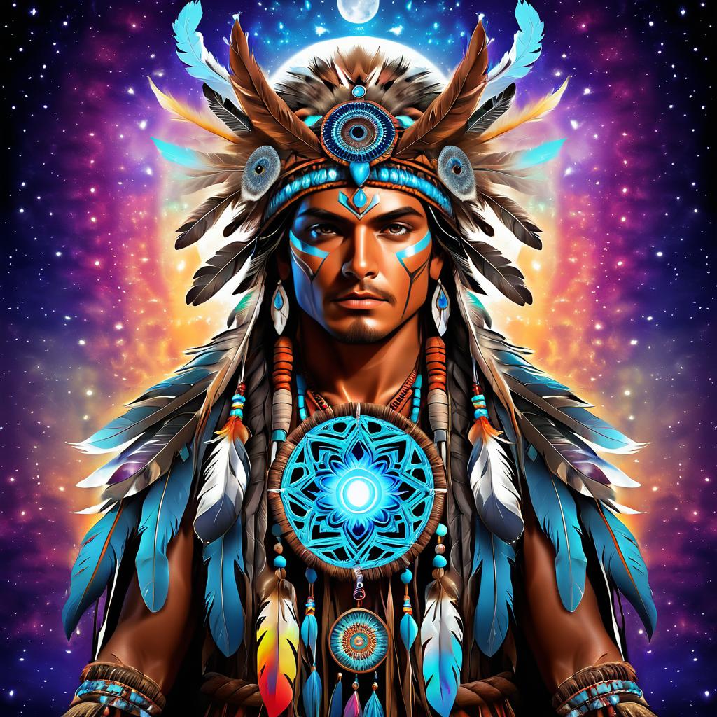 Cosmic Fantasy: Native American Shaman with Owl