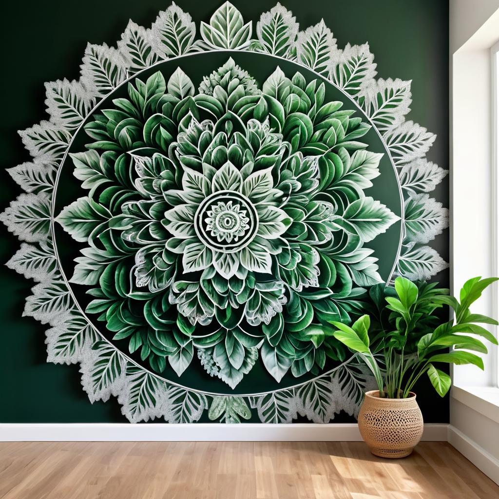 Intricate Leafy Mandala Wall Mural Art