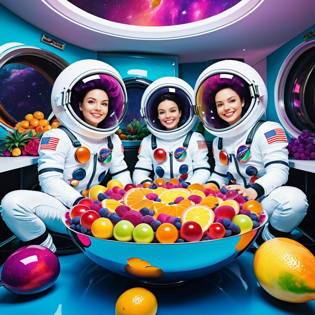 Joyful Astronauts in Futuristic Fruit Salad